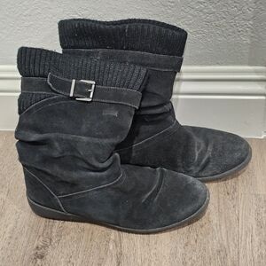Cougar Black Suede Knit Cuff Ankle Winter Booties 8